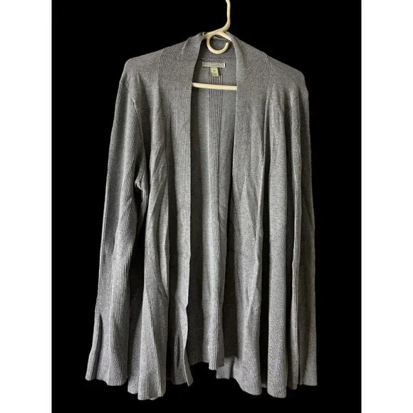 Dana Buchman Open Cardigan Ribbed Solid Gray Cardigan XL - Picture 1 of 6